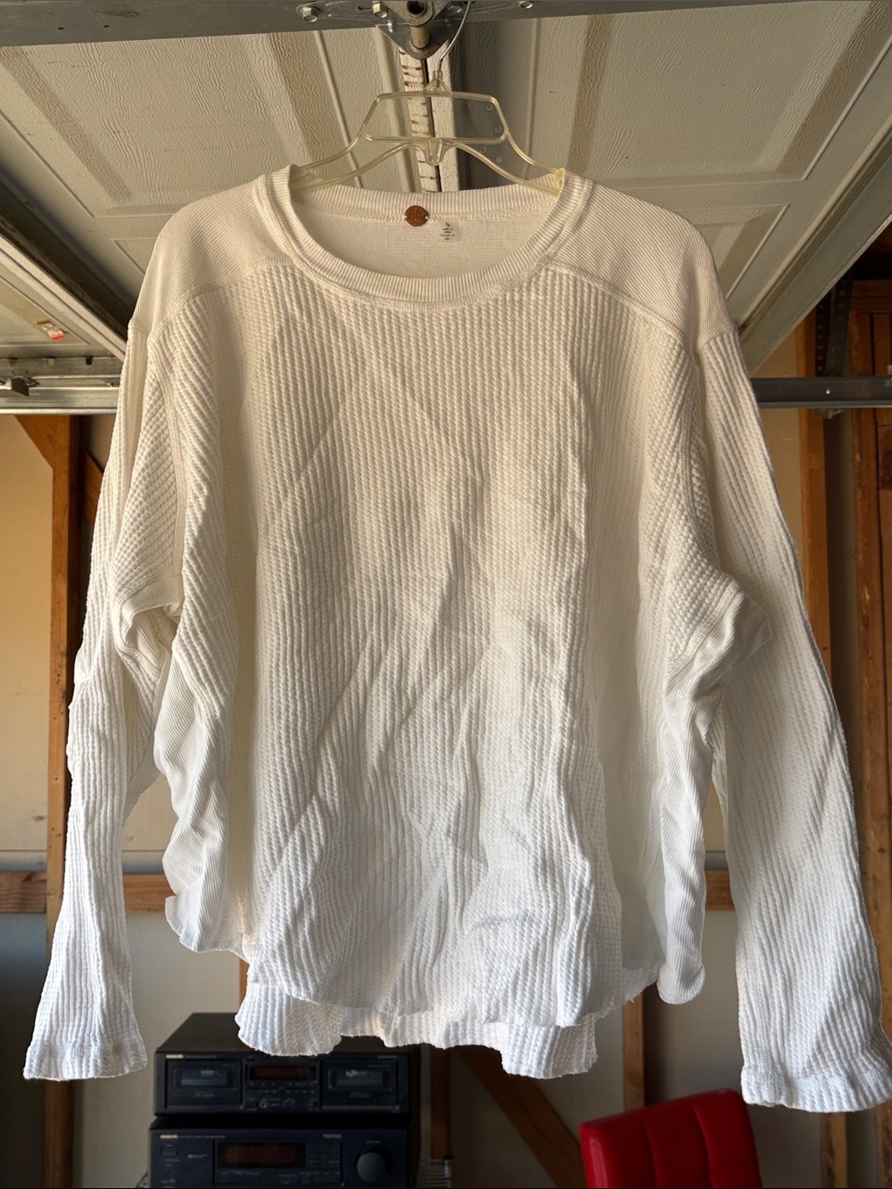 Women's White Long-Sleeve Waffle Thermal Top